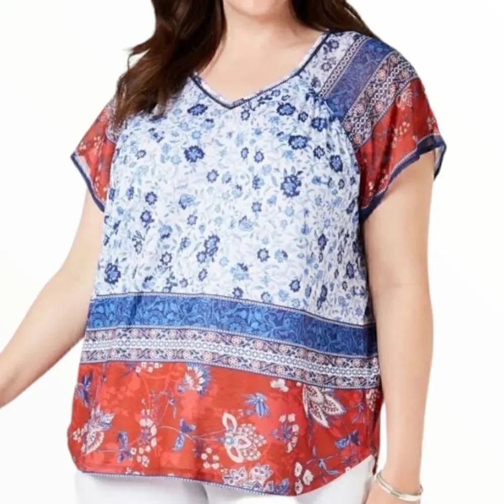 EC STYLE & CO. FLORAL PATCHWORK STYLE TOP SZ. S